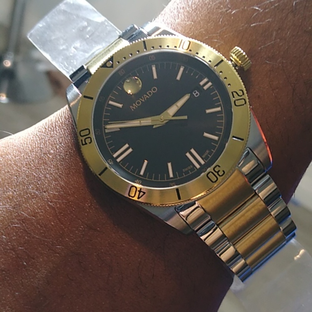 Authentic Movado Black Dial Two Toned Men's Watch